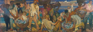Frank Brangwyn, Unloading the Catch: Fish Porters with Baskets of Fish