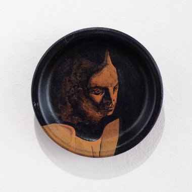 Jason Greig, Devil's Advocate, acrylic on clay, 110mm diameter