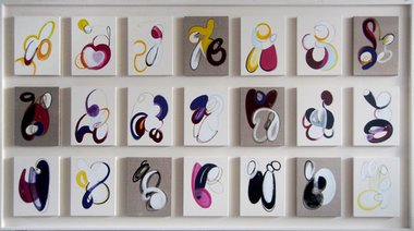 Matthew Browne, Pages From a Life, 2010,  pencil, vinyl tempera and oilstick on 21 canvases, 40 x 200 mm each, 1550 x 2780 overall. Image courtesy the artist and Artis