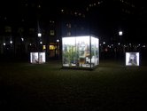 Installation view of Martin Basher's public art work Minimal Consumption/Reflective Sublime/Aspirational Sunset Art, commissioned by the Public Art Fund, NYC for the exhibition TOTAL RECALL at the MetroTech Plaza, downtown Brooklyn.