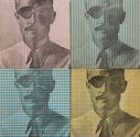 Billy Apple, The Man in the Hathaway Suit 1-4, 1964, xerography on fabric, 40.6 x 40.6 x 2 cm (20.3 x 20.3 cm each)