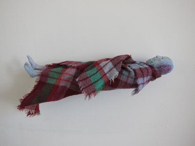 Francis Upritchard, Day Dreamer, 2011, modeling material, foil, wire, paint, found fabric , 260 x 150 x 555 mm 