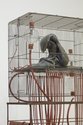 Julia Morison, Some Thing For Example, detail, metal cage & stand, melted shopping bags, glass & rubber, 1420 x 620 x 370 mm. Photo by Jennfer French