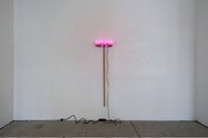 Eddie Clemens, Fibre Optic Broom, 2010, custom beech wood, fibre optics, RGB lEDs, circuit boards, programming, brass, powder coated metal, power adapter. Courtesy of The Chartwell Collection