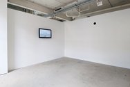 Force Things installed at Gallery Three. On left animated video by Scott Rogers, Seeking Level, 2011. On right part of Default by Guy Nicoll