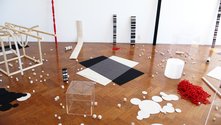 Peter Robinson, Structure & Subjectivity, 2012, felt, perspex, piano wire and wood - as installed at Sue Crockford Gallery