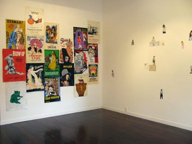 On left, Erica van Zon, Poster Survey, 2007-2012, acrylic on paper. On right, Kirsty Bruce, Untitled, 2012, acrylic and watercolour on paper
