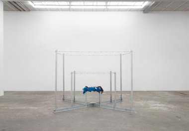 Jim Allen, Arena, 1970 (remade 2012), galvinised steel, barbed wire, clothing donated by family and friends, 2000 mm x 2000 x 2000 mm