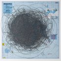 Ruth Watson, I, Satellite, 2012, black pastel on map, framed, 710 x 710 mm