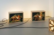 Tahi Moore, Fassbinder Fassbinder, 2012, duratrans prints in custom lightboxes, diptych 330 x 430 x 230mm each , and part of Star Chamber Ceiling Panel, 2012, 330 x 330 x 180 mm
