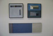 Duncan Ryder: Bottom work - Space, 2012, oil on canvas, 30 x 100 cm        Left top work - Gate, 2013, oil on canvas, 40 x 40 cm        Right top work - Ambit, 2012 oil on canvas, 40 x 40 cm. 