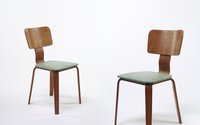 Garth Chester, Chairs (pair), circa 1955, laminated plywood, vinyl upholstery fabric, 800  x 435 x 480 mm, purchased 2011