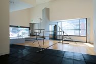 Installation view of John Panting: Spatial Constructions at the Adam Art Gallery, showing 5.07 (Untitled III), 1972–73, steel, 290 x 455 x 244cm. Collection of Auckland Art Gallery Toi o Tāmaki, purchased 1976. Photo: Shaun Waugh.