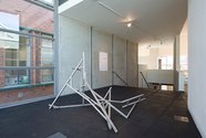 Installation view of John Panting: Spatial Constructions at the Adam Art Gallery, showing 5.12 (Untitled V), 1972–73, steel, 183 x 305 x 152cm. Collection of Christchurch Art Gallery Te Puna o Waiwhetu. Photo: Shaun Waugh.