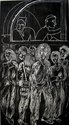 Ruth Davey, Liberation Theology (Through Vatican Windows I), 1985, woodcut, 930 x 500 mm. Image courtesy of the artist.