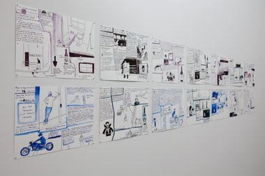 Installation at Two Rooms of Noel McKenna's Second 14 Days in Auckland, 2014, watercolour on paper, variable. Photo: Jennifer French