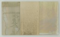 Stephen Bambury, Fourteen Mirrors (1), 2014, chemical action on aluminium, acrylic, and 16k gold, 387 x 659 mm (3 panels). Photo: Sam Hartnett