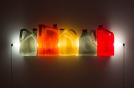 Bill Culbert, Straits (Manukau) 3, five plastic bottles, fluorescent tube, wiring