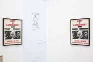 Art & Language: Terry Smith for Art & Language (P), Cur, Piggy, Prefect poster, 1976, silkscreen on paper, designed with the assistance of Chips MacInolty -two versions, censored and uncensored; Archival press material courtesy of Auckland Art Gallery.