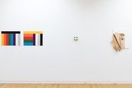 John Nixon: Pair of Polychrome Painting Colour Group A, 2006; Block Painting Green and White Cross, 1993; Untitled (AUK), 2014. Photo: Sam Hartnett.