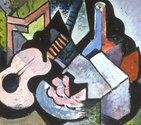 Wilfred Stanley Wallis, Colour arrangement with Mandolin, oil on board, 408 x 460 mm.  Collection of Auckland Art Gallery Toi o Tamaki, purchased 1974