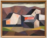 Charles Tole, Quarry Buildings, 1967, oil on board, 302 x 384 mm. Victoria University of Wellington Art Collection, purchased 1967