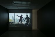 Will Benedict and David Leonard, Toilets not Temples, 2014, HD video projection, 25 mins 31 secs, as installed at Artspace. Photo: Sam Hartnett.