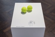 Erwin Wurm, One Minute Sculpture, Astronomical Enterprise 2005/2014, two tennis balls, plinth 85 x 45 x 35 cm, instructions. Courtesy of the artist and Lehmann Maupin