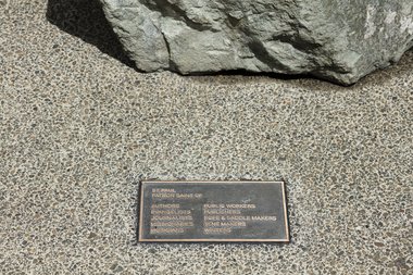 Maddie Leach, St Paul, 2016, Maratoto rock and bronze plaque. Rock loaned by Stone Direct, St Johns, Auckland. Photo: Sam Hartnett 