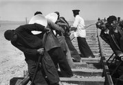 Tom Hutchins, Laying railway tracks Gobi Desert, Kansu China, 1956 (LIFE). Copyright Tom Hutchins Images Ltd
