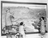 From left, Grace Rawson, Lorraine Sutton and Nola Mann working on a mural in Gore.