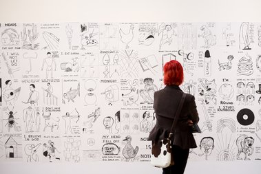 David Shrigley, Drawings (gallery view), 2004-2014 at CoCA, Christchurch, New Zealand, March 2017 © David Shrigley, Courtesy CoCA and British Council. Photo by Janneth Gil
