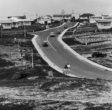 Marti Friedlander, Subdivision 1966, 2000. Gelatin silver prints, toned with gold, 479x479mm. Auckland Art Gallery Toi o Tāmaki, gift of Marti Friedlander, with assistance from the Elise Mourant Bequest, 2001.