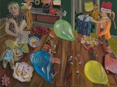 Jacqueline Fahey, The Birthday Party, 1974, oil on board, 905 x 1210 mm, Victoria University of Wellington Art Collection, purchased 1987