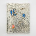 Josef Strau, Untitled, 2017, tin plate, tin wire, acrylic on canvas, 370 x 280mm