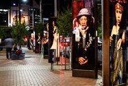 Suzanne Tamaki's 'Native Eye' lightboxes as installed in Courtney Place. Photo: Mark Coote.