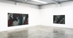 Erin Lawlor: Crow Returned, 2017, oil on linen, 180 x 360 cm (triptych); Journey, 2017, oil on linen, 150 x 200 cm (diptych)