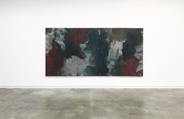 Erin Lawlor: Crow Returned, 2017, oil on linen, 180 x 360 cm (triptych)