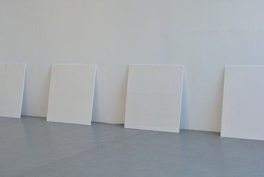 Trent Thompson's 'Hydrocal White' paintings as installed in his 'In Lieu' exhibition at Skinroom gallery