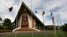 Papua New Guinea's parliament hall, showing some of the details condemned as Satanic. Photo from Keith Jackson's PNG 'Attitude' blog. 