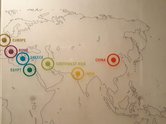 Signboard map in the Ancient Worlds gallery, showing sites of 'complex' societies. 