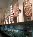 A view of Papuan shields in the museum's Pacific Masterpieces gallery. 