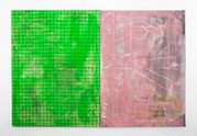 Dan Arps, Untitled (Contained/Free), 2019, acrylic on printed fabric diptych, 2000 x 3000 mm