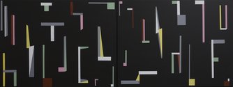 Tony de Lautour, Long Inventory, 2019, acrylic on canvas, 2000 x 750 mm (diptych)