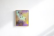 James R. Ford, Untitled (8 black dots on multi-colour), 2020, acrylic and spray paint on canvas, 50.8 x 40.6 cm 
