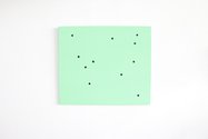 James R. Ford, Untitled (11 black dots on green), 2020, acrylic and spray paint on canvas, 110.5 x 130 cm 