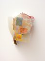 Paul Lee, Quartet, 2020, washcloth, ink, staples, aluminium screen, spray paint, tambourine, 380 x 270 x 254 mm