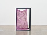Rozana Lee, Cages of memories: Lilies, stars, and quatrefoils, 2022. hot wax hand-drawing on silk, hand-dyed, 1850 x 1030 mm, powder-coated steel frame 1670 x 1100 x 800 mm.