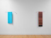 Helen Calder: Aqua, 2023, acrylic paint and steel, 890 x 920 x 100 mm; Copper Shift, 2023, acrylic paintin and steel, 1150 x 700 x 100 mm. Photo: Sam Hartnett