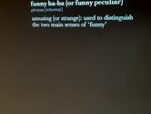 Miklos Gaál, Funny is both Ha-Ha and Peculiar, 2024, projection of animated words, outtakes from Oxford Dictionary and Oxford Thesaurus. Photo: John Hurrell
